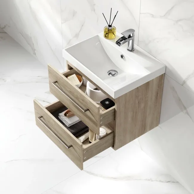 Elba Dawn Oak Wall Hung Basin Drawer Vanity 500mm