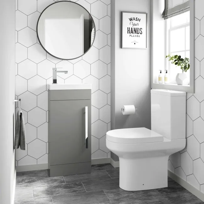 Avon Stone Grey Cloakroom Floor Standing Basin Vanity 400mm and Toilet Set