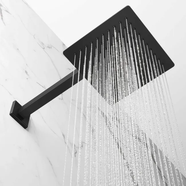 Galway Premium Matt Black Square Thermostatic Set - 200mm Head, Hand Shower & Body Jets