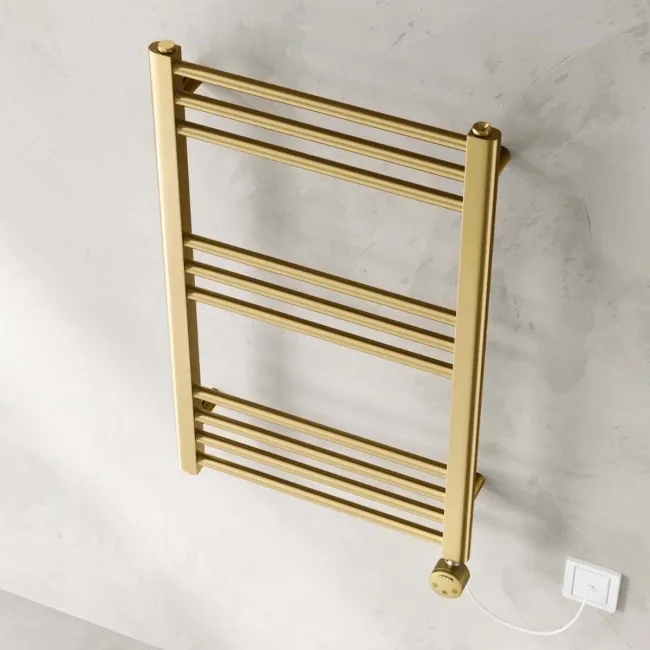 Barcelona Electric Brushed Brass Straight Heated Towel Rail 800x500mm