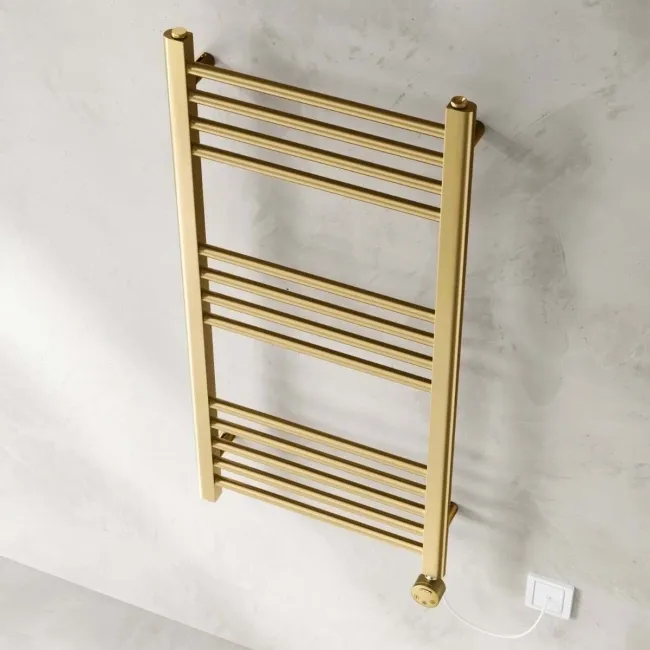 Barcelona Electric Brushed Brass Straight Heated Towel Rail 1000x500mm