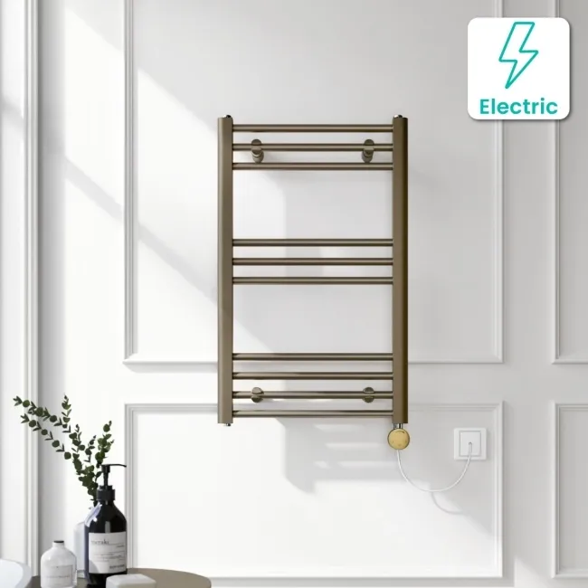 Barcelona Electric Antique Gold Straight Heated Towel Rail 800x500mm