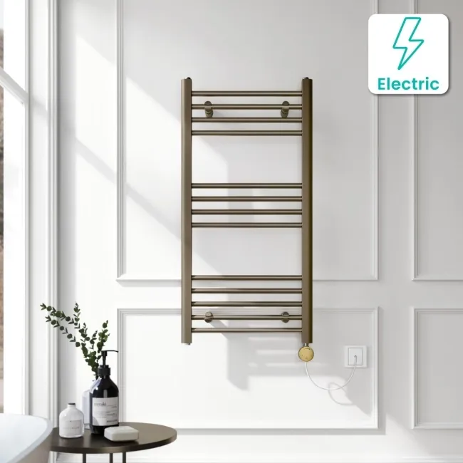 Barcelona Electric Antique Gold Straight Heated Towel Rail 1000x500mm