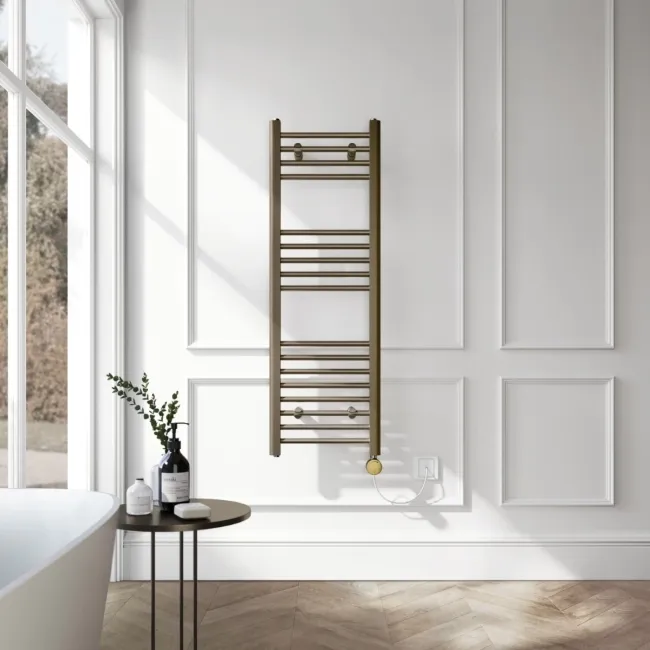 Barcelona Electric Antique Gold Straight Heated Towel Rail 1200x400mm