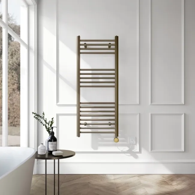 Barcelona Electric Antique Gold Straight Heated Towel Rail 1200x500mm
