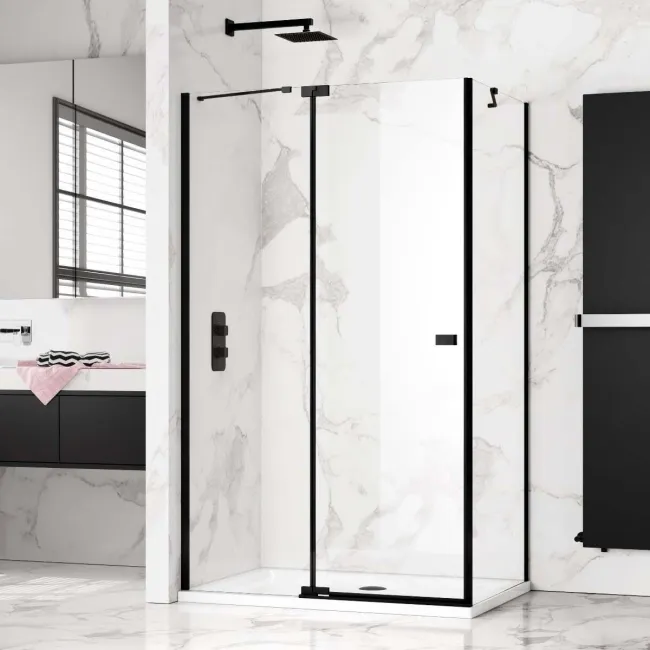 Vienna Matt Black Easy Clean 8mm Hinged Shower Enclosure 1200x900mm
