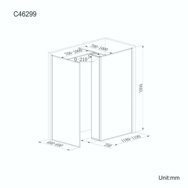 Munich Matt Black Framed 8mm Walk In Shower Enclosure 1200mm & 700mm Glass with Pivotal Return Panel