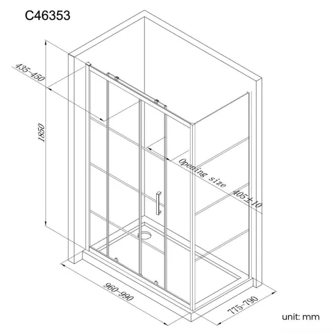 London Matt Black Grid 6mm Sliding Shower Enclosure 1000x800mm