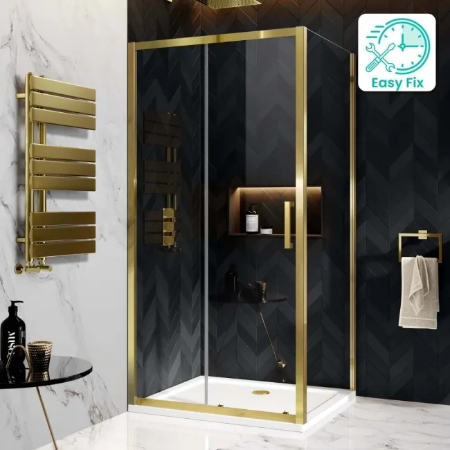 Hamburg Brushed Brass Easy Clean 8mm Sliding Shower Enclosure 1000x800mm - Easy Fix