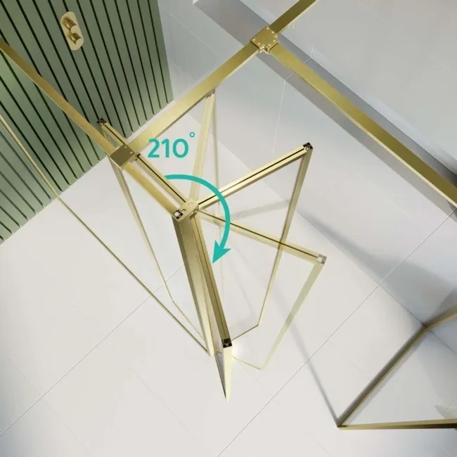 Munich Brushed Brass Framed 8mm Walk In Shower Enclosure 1400mm & 900mm Glass with Return Panel