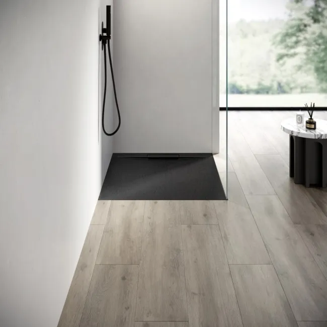 Tokyo Square Matt Black Slate Texture Stone Shower Tray 900x900mm