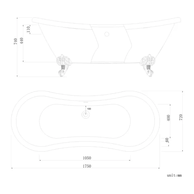 Tonbridge 1750mm Roll Top Bath - White Ball Feet