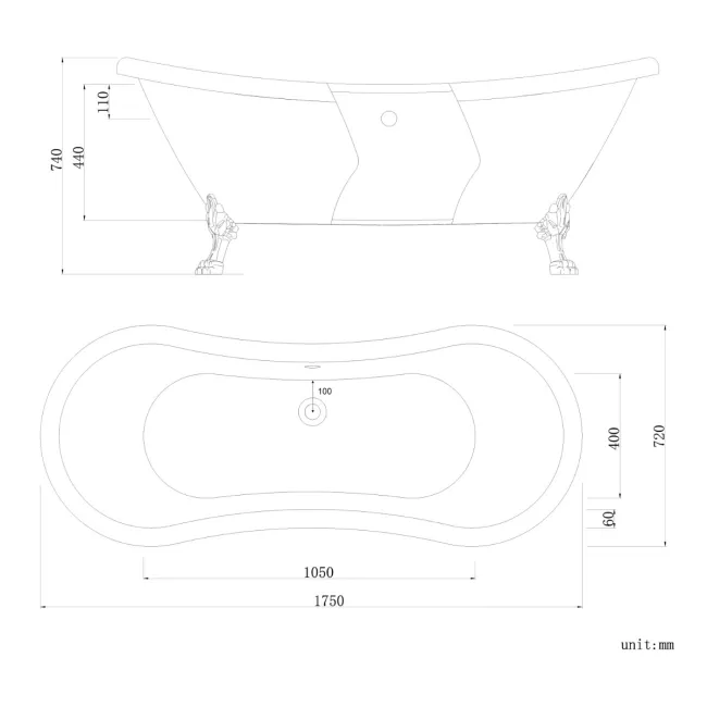Tonbridge 1750mm Roll Top Bath - Chrome Claw Feet