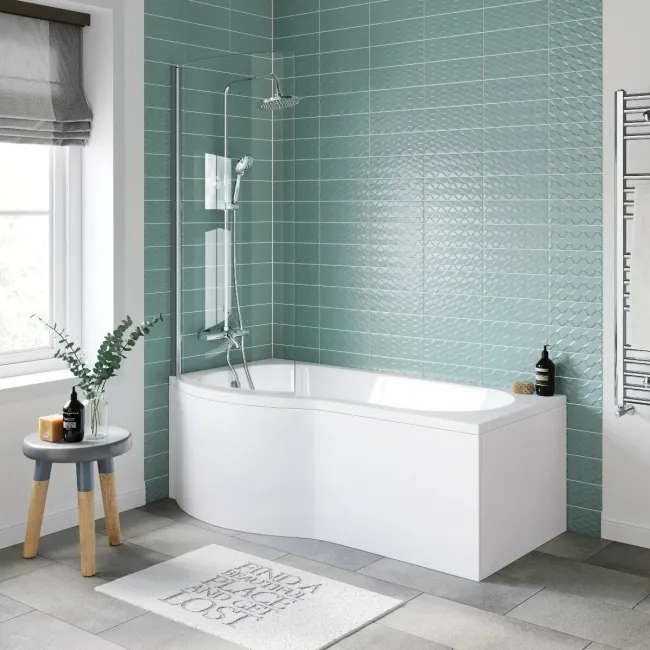 P Shaped 1600 Shower Bath with Front Panel & 4mm Screen - Left Handed