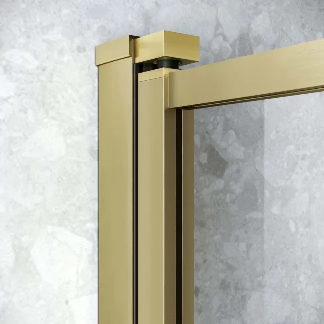 Dover 1500x750 Keyhole Shower Bath & 6mm Easy Clean Brushed Brass Framed Bath Screen