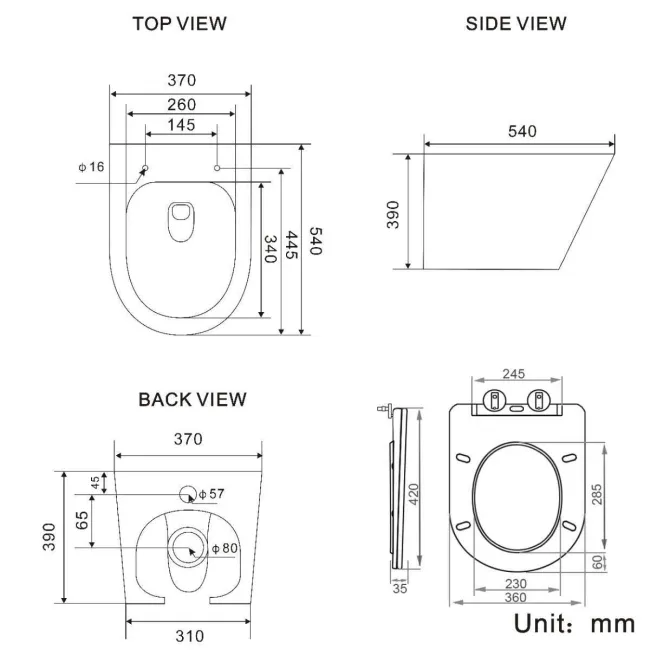 Boston Rimless Back To Wall Toilet With Premium Soft Close Slim Seat