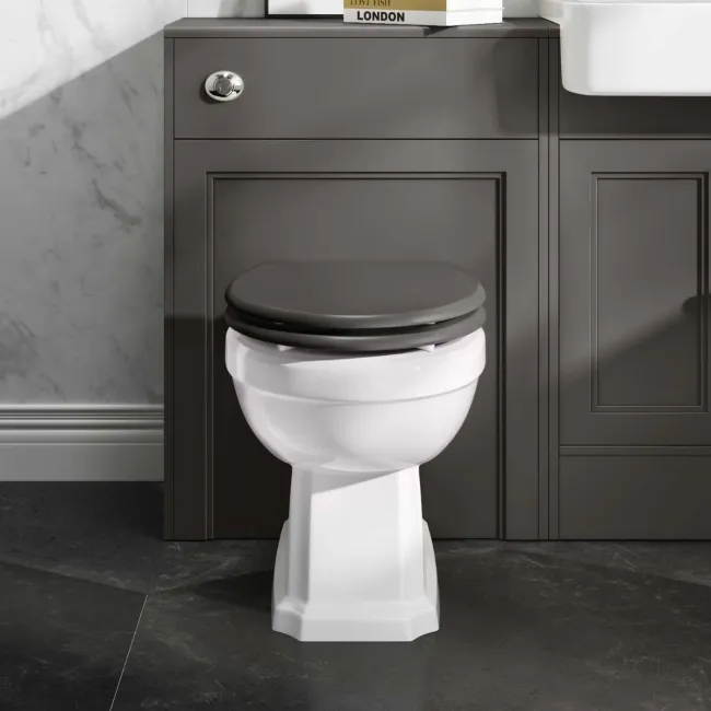 Hudson Traditional Back To Wall Toilet With Graphite Grey Wooden Seat
