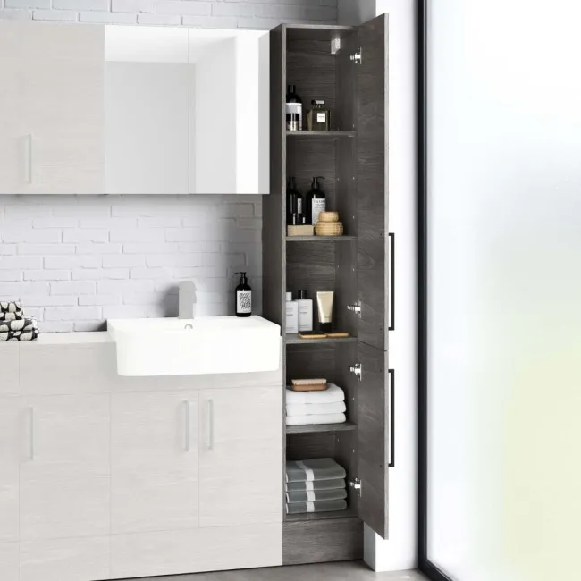 Harper Charcoal Elm Floor Standing Tall Cabinet Unit 1900x300mm - Black Touch
