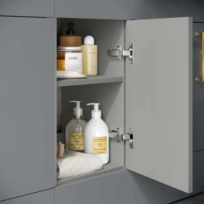 Harper Stone Grey Side Cabinet Unit 300mm - Brushed Brass Accents