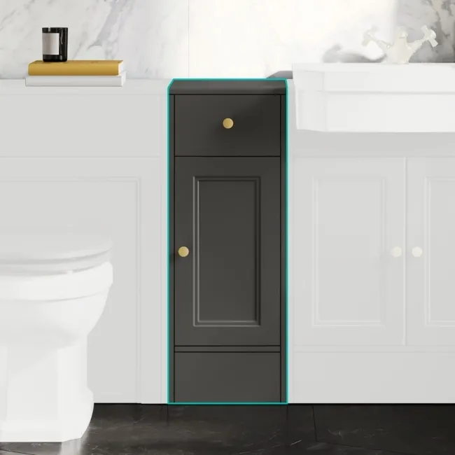 Monaco Graphite Grey Side Cabinet Unit 300mm - Brushed Brass Accents