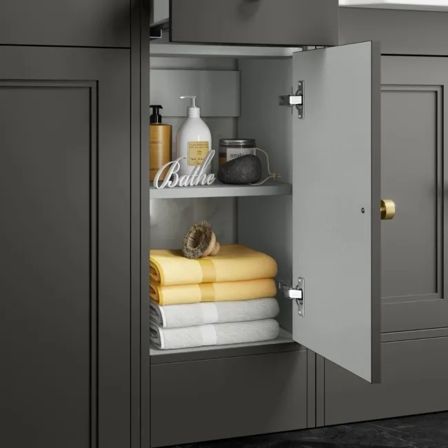 Monaco Graphite Grey Side Cabinet Unit 300mm - Brushed Brass Accents