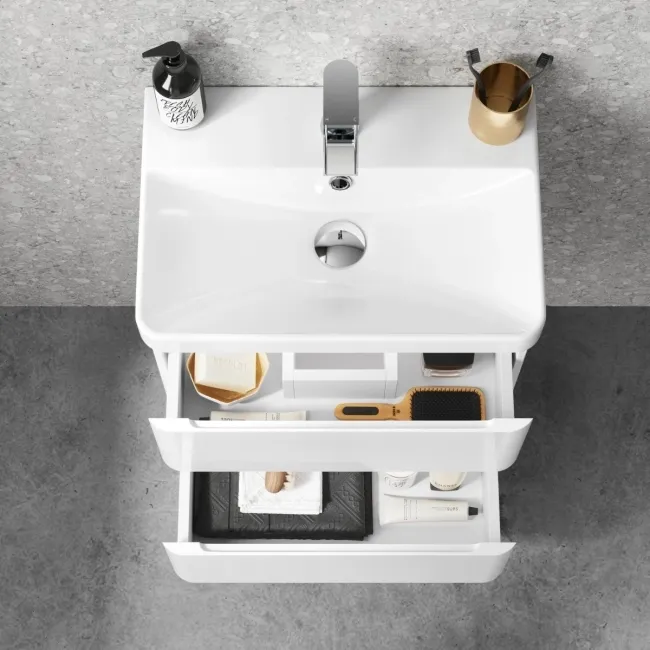 Corsica Gloss White Wall Hung Slimline Basin Drawer Vanity 500mm