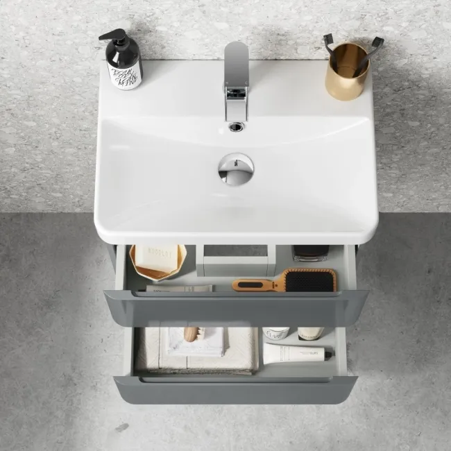 Corsica Storm Grey Wall Hung Slimline Basin Drawer Vanity 500mm