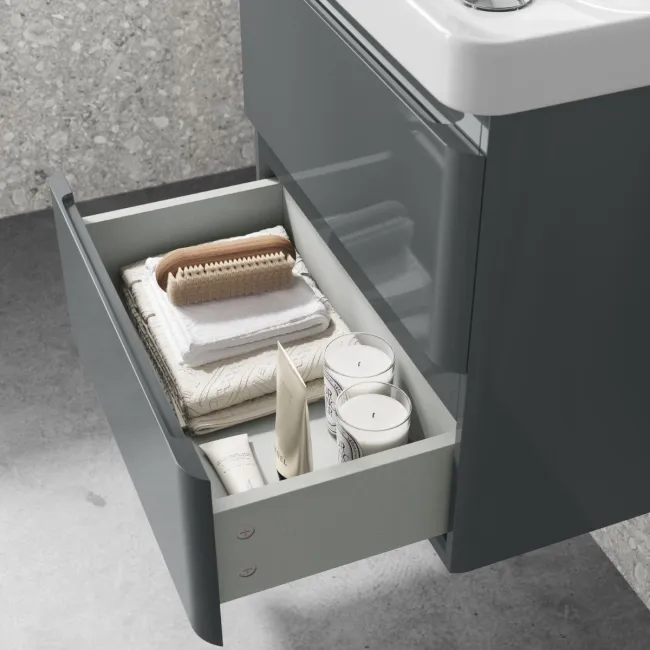 Corsica Storm Grey Wall Hung Slimline Basin Drawer Vanity 500mm