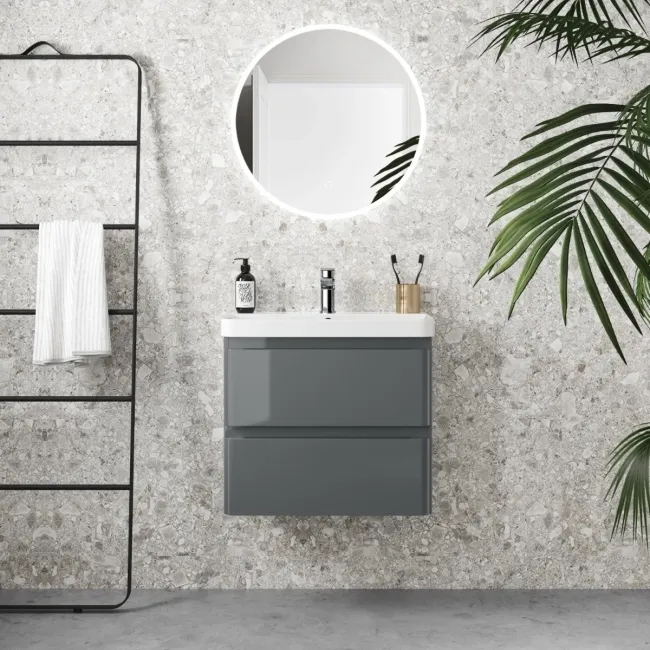 Corsica Storm Grey Wall Hung Slimline Basin Drawer Vanity 600mm