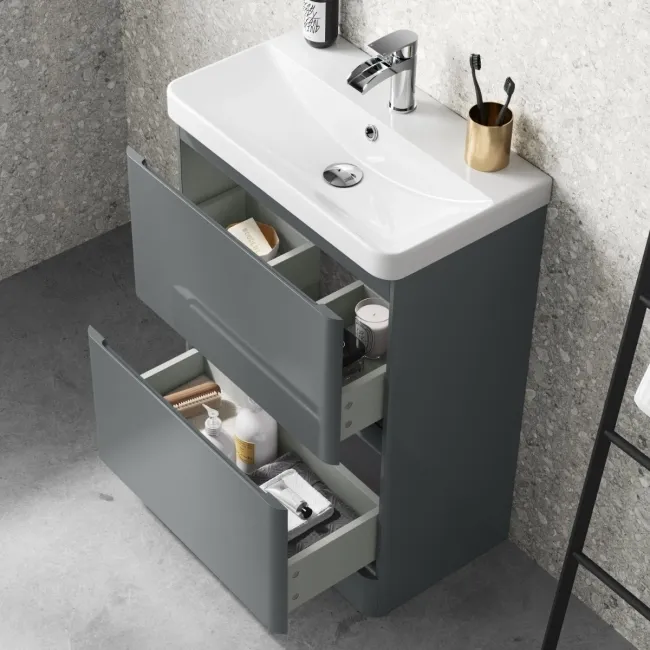 Corsica Storm Grey Slimline Basin Drawer Vanity 600mm