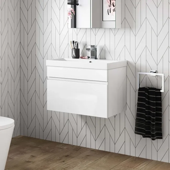 Trent Gloss White Wall Hung Basin Drawer Vanity 600mm