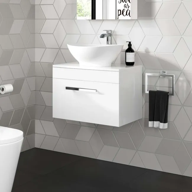 Avon Gloss White Wall Hung Drawer Vanity with Oval Counter Top Basin 600mm