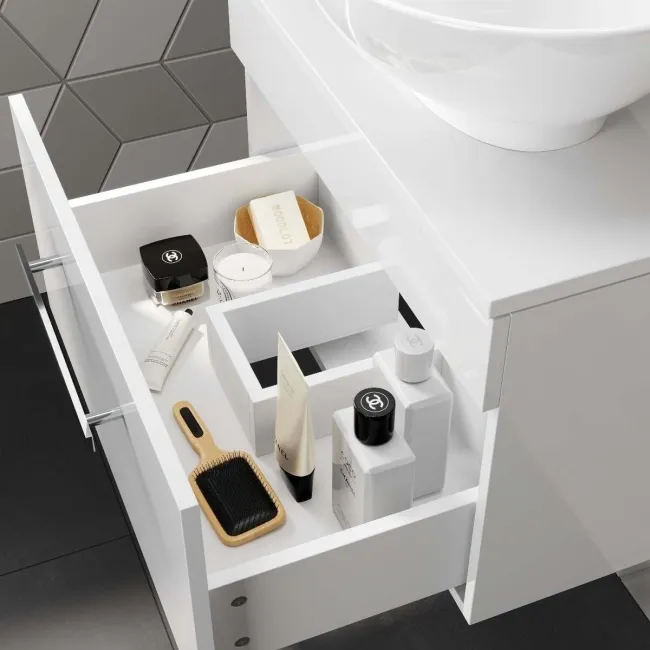 Avon Gloss White Wall Hung Drawer Vanity with Oval Counter Top Basin 600mm