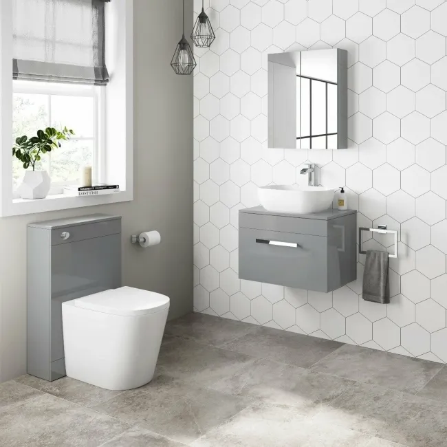 Avon Stone Grey Wall Hung Drawer Vanity with Curved Counter Top Basin 600mm