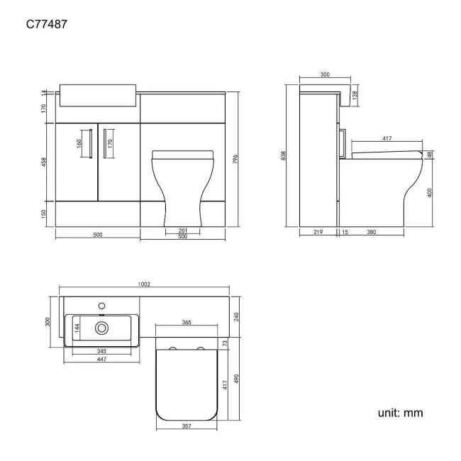 Harper Charcoal Elm Combination Vanity Basin with Marble Top & Atlanta Toilet 1000mm