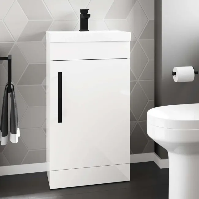 Avon Gloss White Basin Vanity 450mm - Black Accents