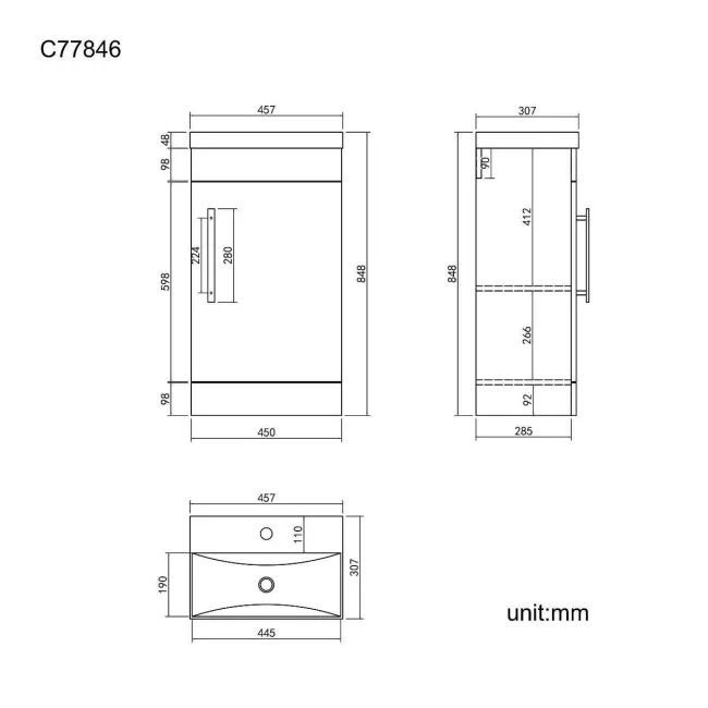 Avon Gloss White Basin Vanity 450mm - Black Accents