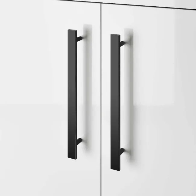 Avon Gloss White Vanity with Curved Counter Top Basin 600mm - Black Accents