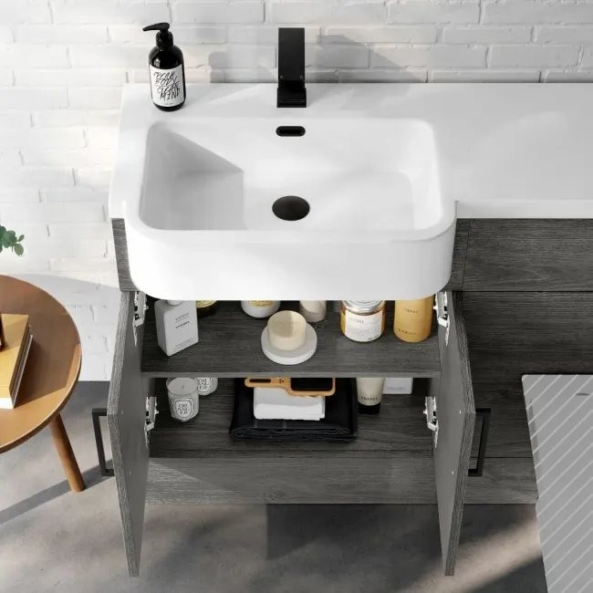Harper Charcoal Elm Basin Vanity and Back To Wall Toilet Unit 1200mm - Black Accents - Left Handed