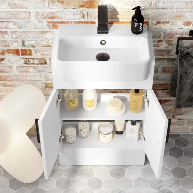 Harper Gloss White Vanity with Semi Recessed Basin 500mm - Black Accents