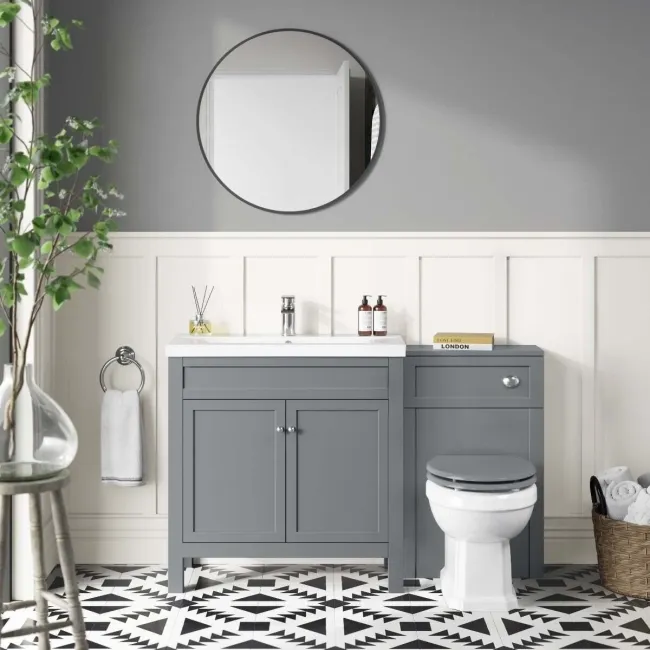 Bermuda Dove Grey Combination Vanity Basin and Hudson Toilet with Wooden Seat 1300mm