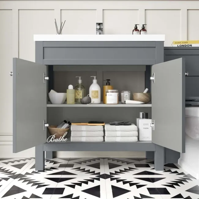 Bermuda Dove Grey Combination Vanity Basin and Hudson Toilet with Wooden Seat 1300mm