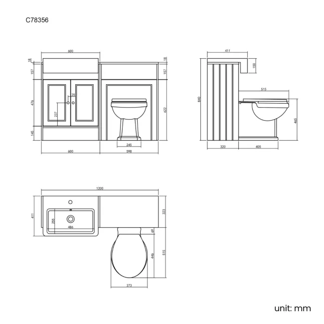 Monaco Chalk White Combination Vanity Basin and Hudson Toilet with Wooden Seat 1200mm