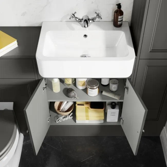 Monaco Graphite Grey Combination Vanity Basin and Hudson Toilet with Wooden Seat 1200mm