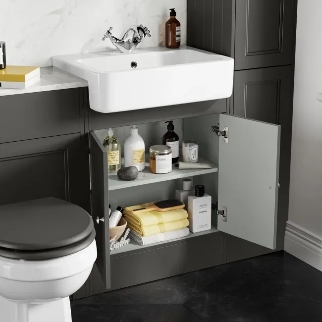 Monaco Graphite Grey Combination Vanity Basin with Marble Top & Hudson Toilet with Wooden Seat 1200mm