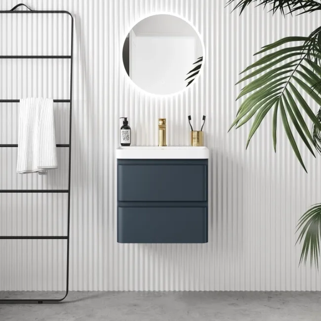 Corsica Inky Blue Wall Hung Slimline Basin Drawer Vanity 500mm