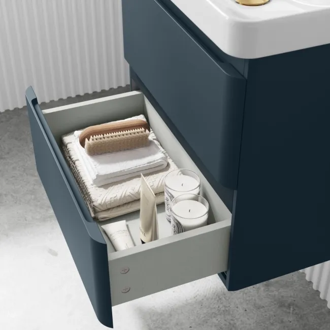 Corsica Inky Blue Wall Hung Slimline Basin Drawer Vanity 500mm