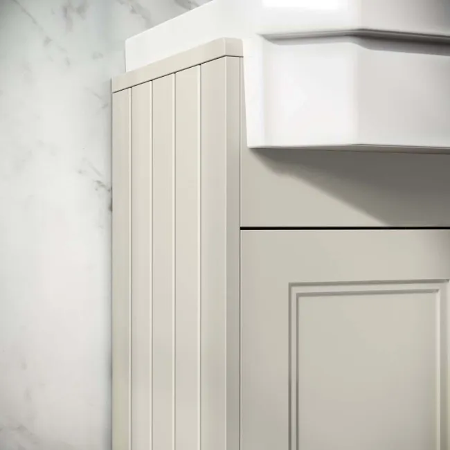 Monaco Chalk White Combination Vanity Traditional Basin and Hudson Toilet with Wooden Seat 1500mm - Brushed Brass Accents