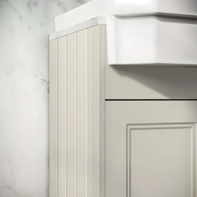 Monaco Chalk White Combination Vanity Traditional Basin with Marble Top & Hudson Toilet with Wooden Seat 1200mm - Brushed Brass Accents