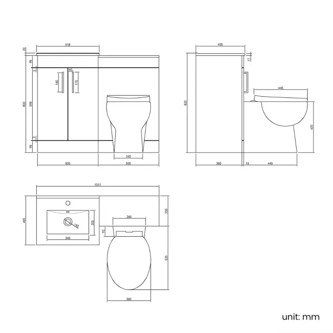 Mersey Gloss White Combination Vanity Basin and Austin Toilet 1000mm - Black Accents